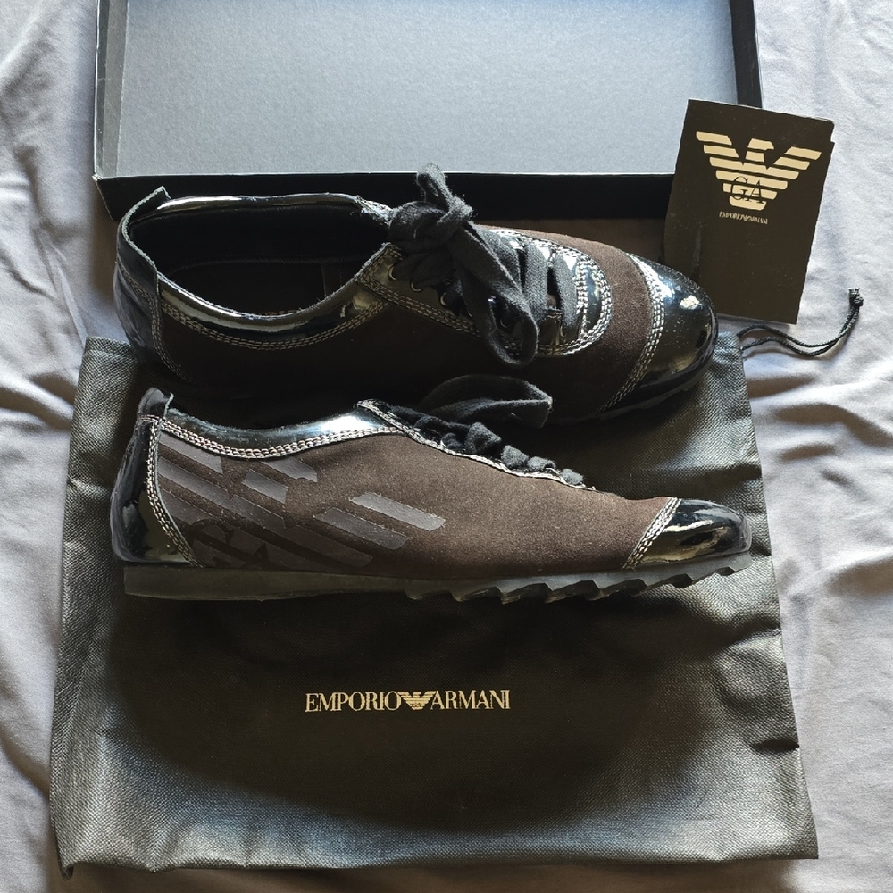 Emporio Armani Men's Black and Silver Sneakers